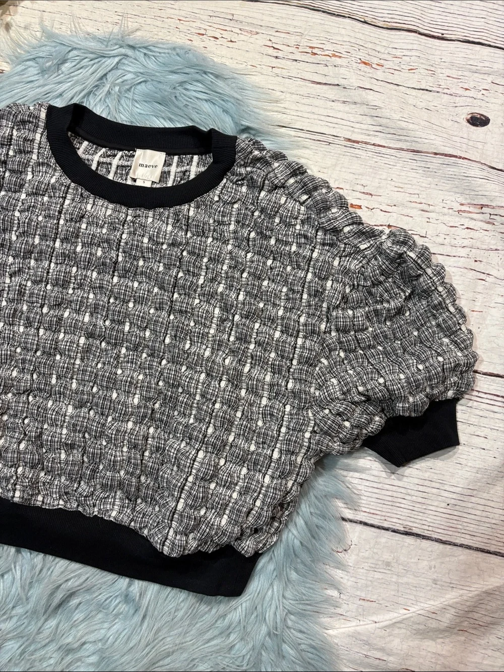 Anthropologie Maeve Puff-Sleeve Bubble Windowpane Top